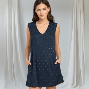 Navy Sleeveless Swim Cover-Up or Casual Sleeveless Shirt Dress Beach Vacation